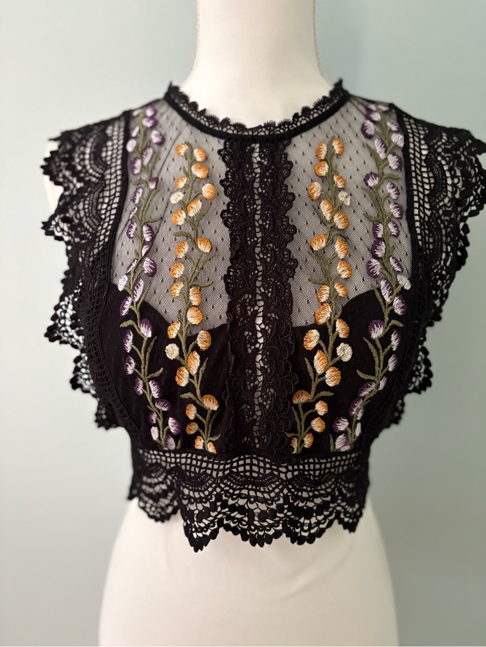 Free People Bisoux Dotted Mesh  Crop Top